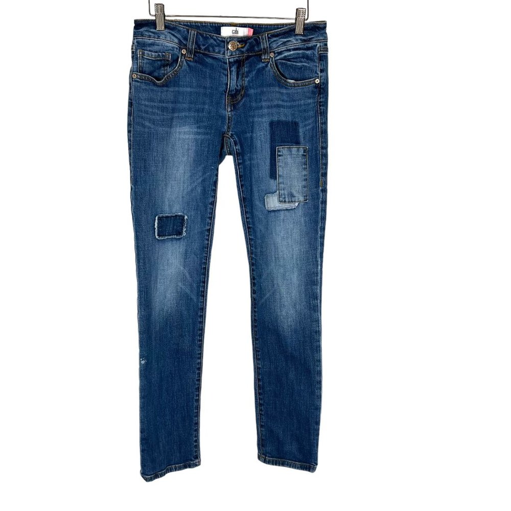 CAbi Patchwork Slim Boyfriend Low Rise Medium Wash Jeans 2 - Picture 1 of 13